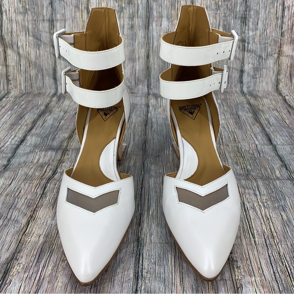 John Fluevog Modern Living Slant White Ankle Strap Heels, 9.5 - Picture 5 of 16